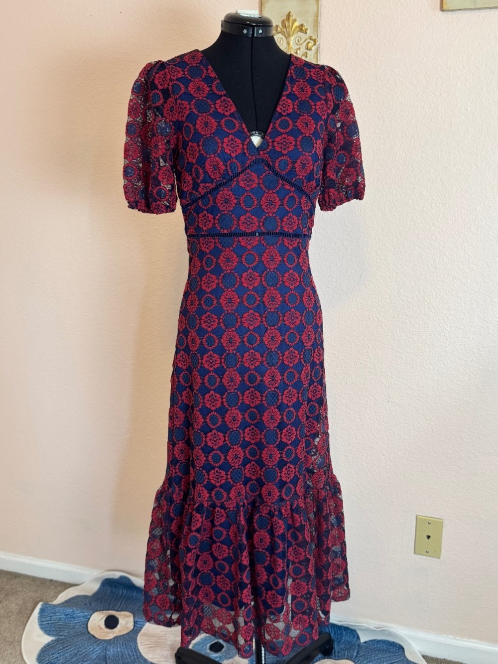 Romantic Floral Wedding Guest Cocktail Feminine Midi dress Small